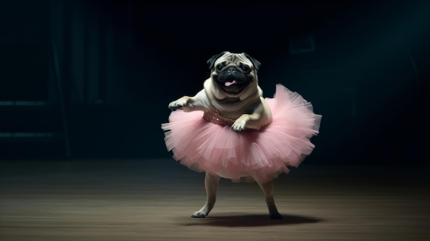 Pug Dod in een lichtroze balletrok danst als een ballerina Illustratie AI GenerativexD