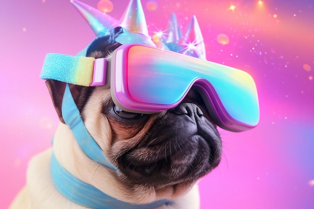 Pug Dog in Fairy Kei Style VR Headset Generative Ai