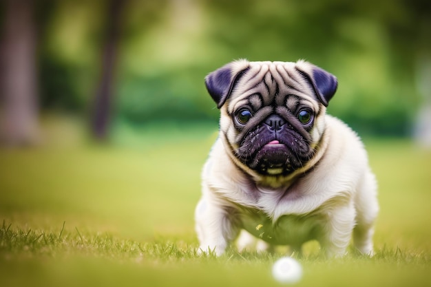 Pug dog on the grass wallpapers and images wallpapers