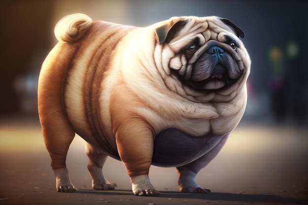 Pug dog is standing on the street Generative AI