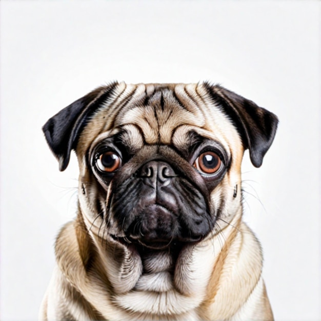 The pug dog sits and looks directly into the camera Sad big eyesGenerative AI