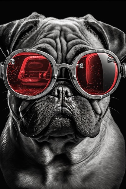 Photo a pug dog wearing sunglasses that says'the word 