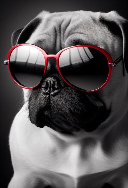 Pug dog wearing mirror sunglasses with palm trees Vector Image