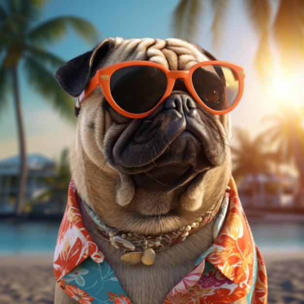 pug dog with beach glasses