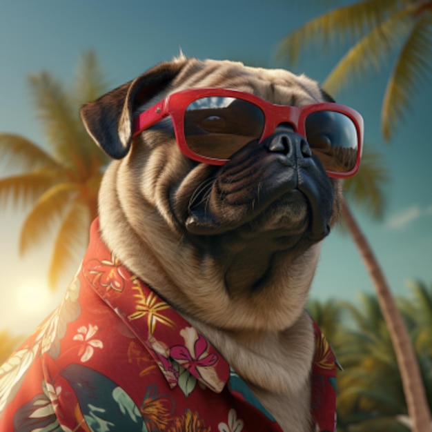 pug dog with beach glasses