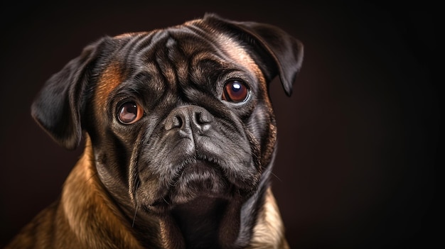 A pug dog with a brown face