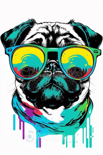 Pug dog with a colorful glasses