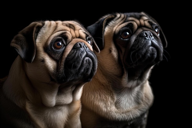 Pug dogs on a dark background