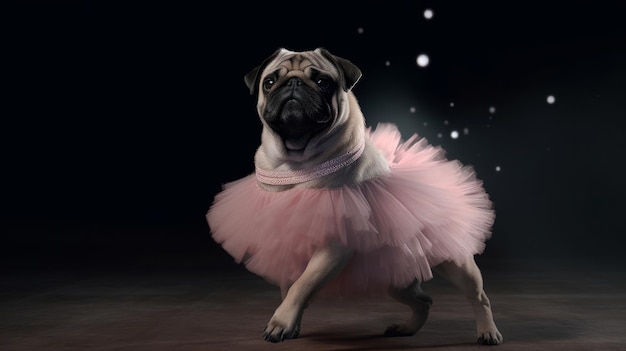 Pug hond als balletdanser Illustratie AI GenerativexA