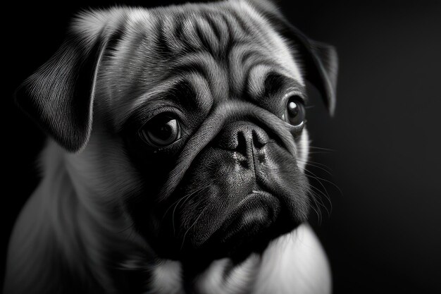 pug in een zwart-witte close-up