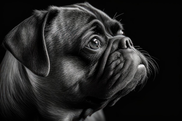 pug in een zwart-witte close-up