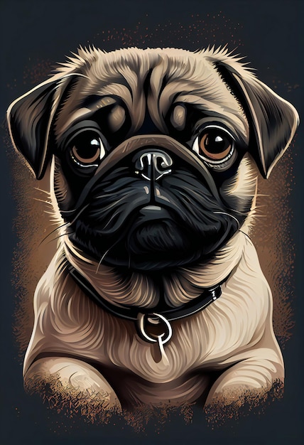 Pug kleine hond schattige puppy hond hoge kwaliteit print vector kunst grafische print