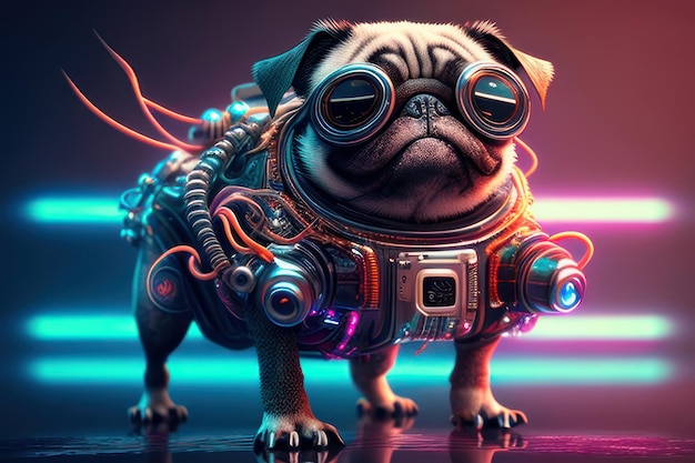 pug met geweldige cyberpunkstijl