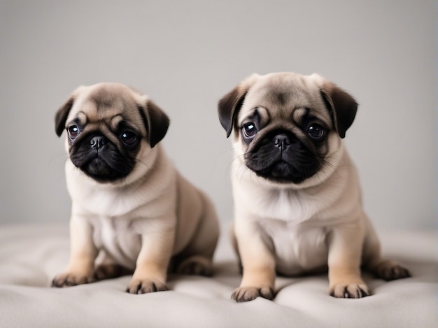 Pug puppies looking at the photo