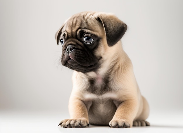 白い背景の上のパグ子犬