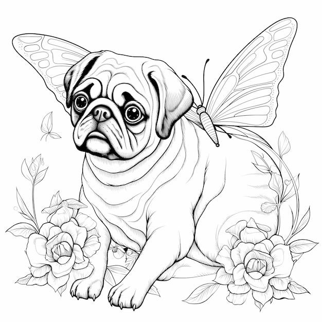 Photo pug vs butterfly a playful coloring adventure for kids