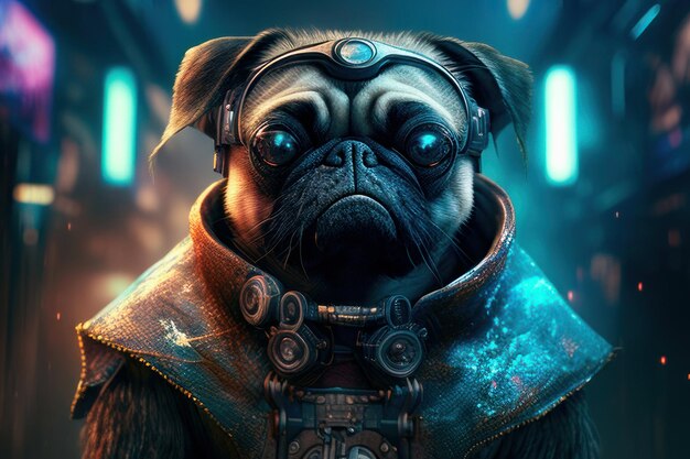 pug with awesome cyber punk style