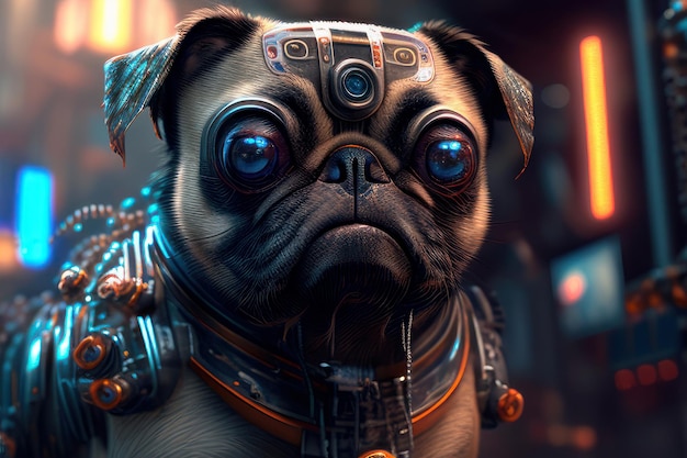 pug with awesome cyber punk style