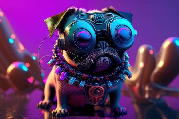 pug with awesome cyber punk style