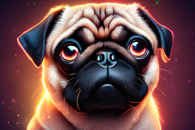 pug with sad eyes on a festive background