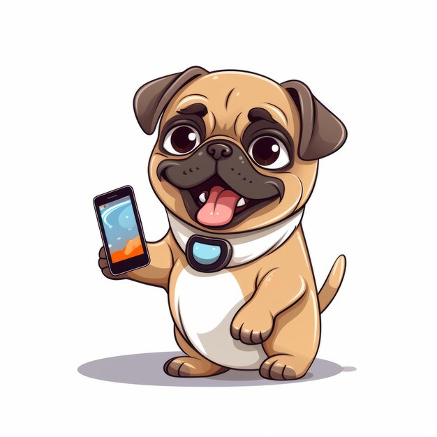 Photo pugtech a whimsical 2d flat style pug dog embracing technology