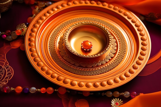 Puja thali prayer tray diwali background