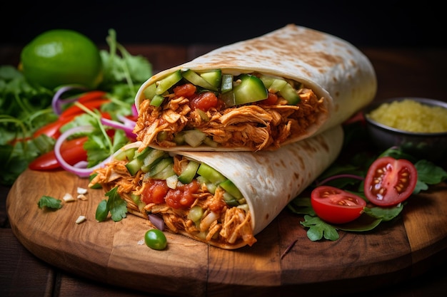 Foto burrito di pollo pulled con salsa adobo