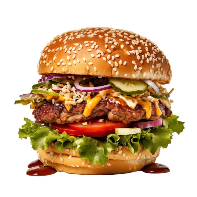 Pulled Pork Burger Transparent Background Gen AI