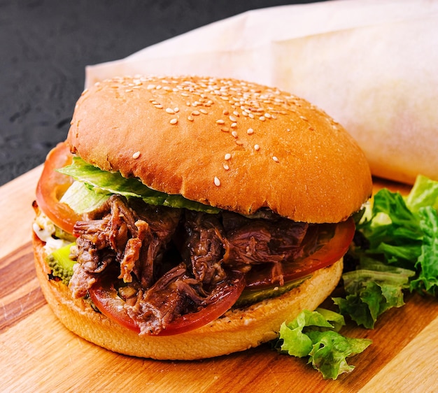 pulled pork burger with french fries