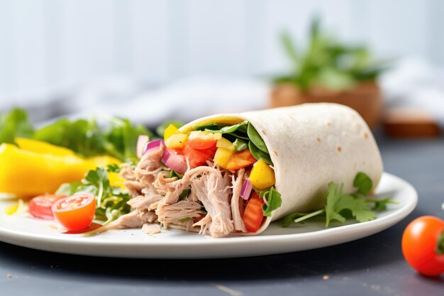 Pulled pork burrito met kleurrijke pepersnijden