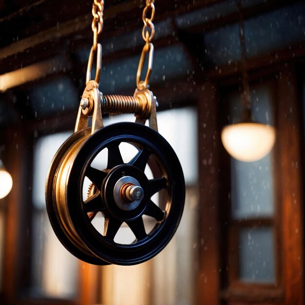 Photo pulley mechanical device used to leverage force for pulling