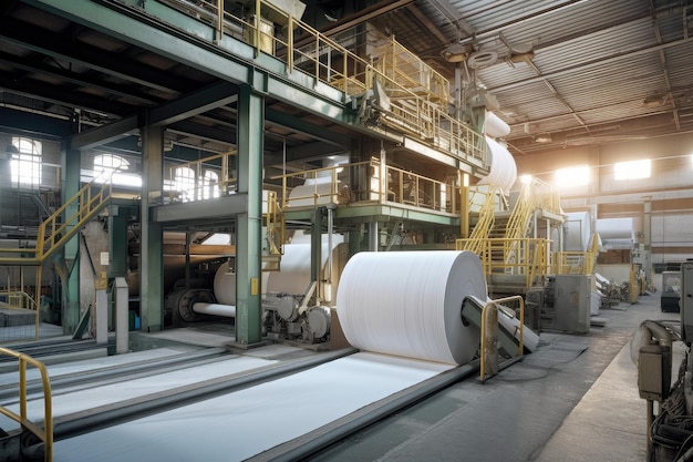 Pulp and paper plant with machinery producing highquality paper products created with generative ai