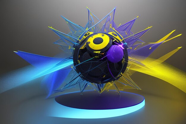 pulsar yellow and indigo abstract colorful shape 3d render style isolated on transparent background