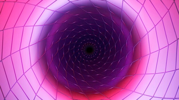 Pulserende lichtringen in de roze omzoomde tunnel ontwerpen een hypnotiserend effect van de vlucht in de cirkel