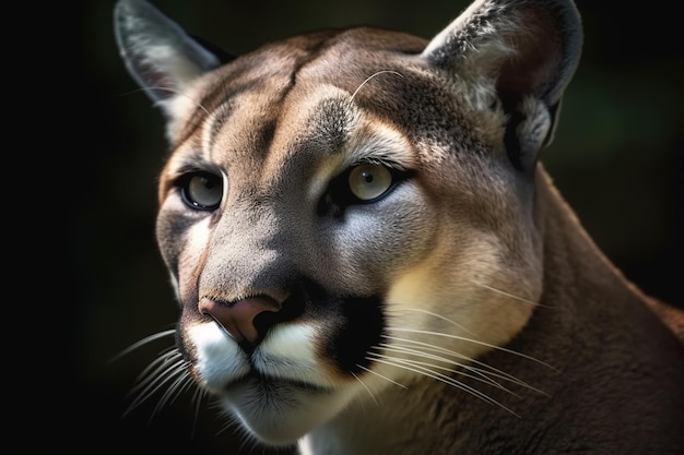 Photo a puma with a dark background and a large nose.