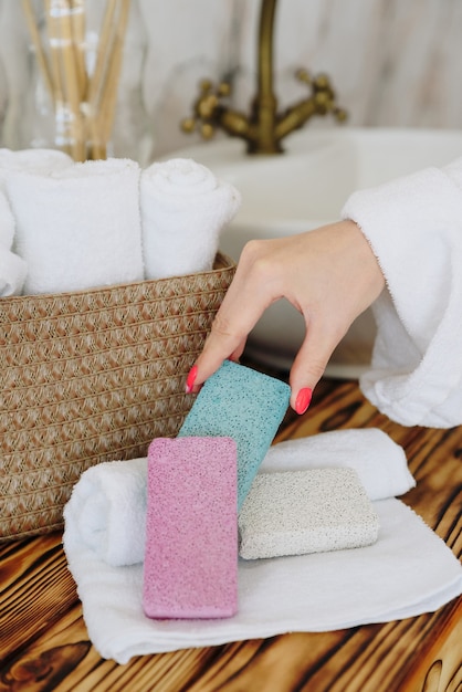 Pumice stone for feet in the bathroom