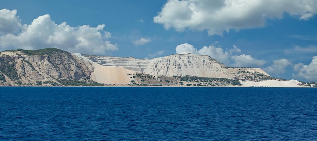 Pumice stone mining on the island of gyali between the islands of kos and the volcanic island