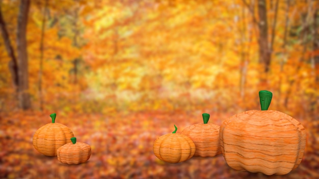 La zucca nella stagione autunnale per il rendering 3d del concetto di ringraziamento