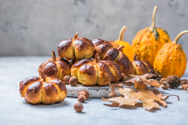 Pumpkin buns bread on the table