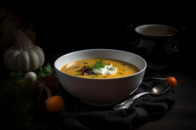 Photo pumpkin and carrot soup with cream generative ai