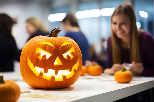 Pumpkin carving wedstrijd met creatieve ontwerpen Pumpkin Palooza Halloween feest