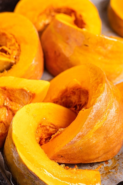 Pumpkin chunks for baking fresh harvest healthy food mix vegetables fresh portion meal snack
