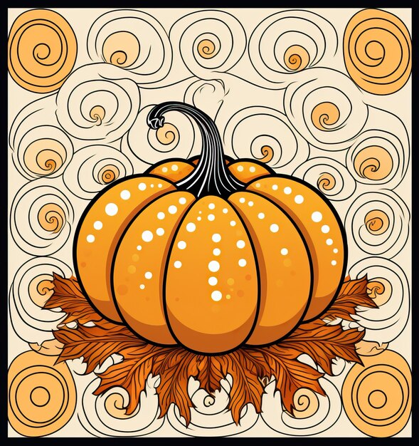 Photo a pumpkin coloring page that has circles and dots making it look more fun in the style of miniature
