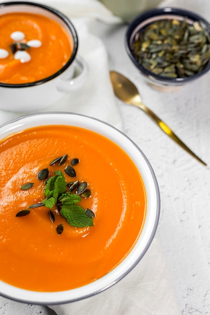 Pumpkin cream on bowl