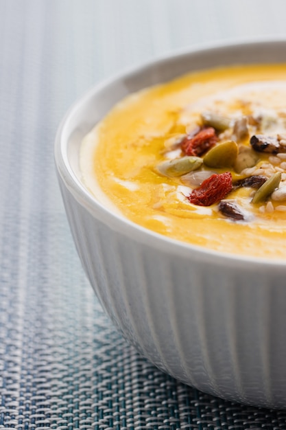 Pumpkin cream soup in a bowl