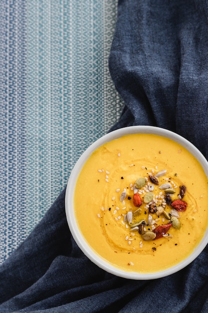 Pumpkin cream soup in a bowl