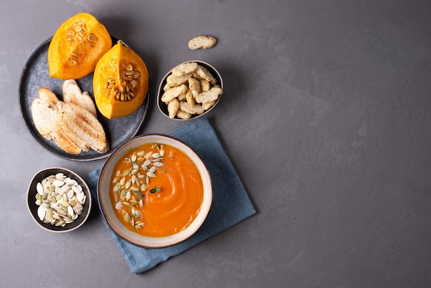 Pumpkin cream soup, healthy vegetable food.