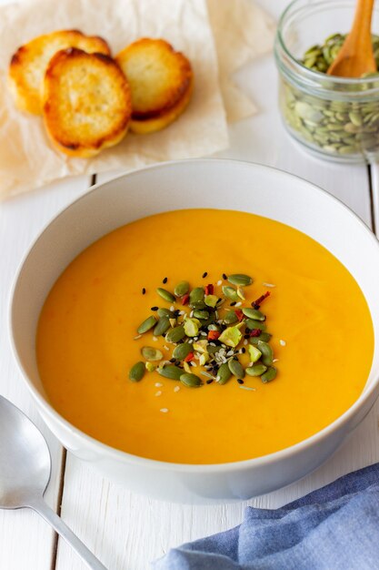 Pumpkin cream soup with seeds