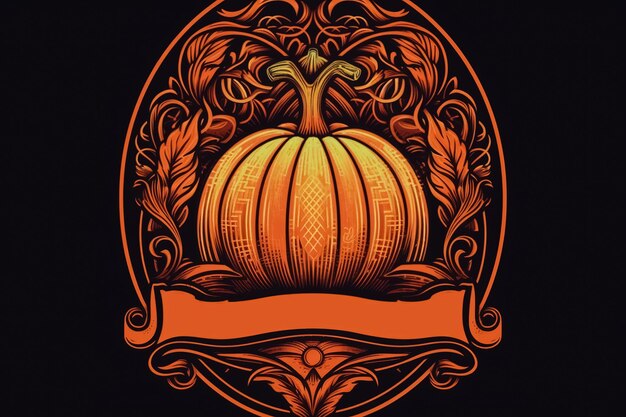 Photo pumpkin over dark background harvest and happy thanksgiving generative ai