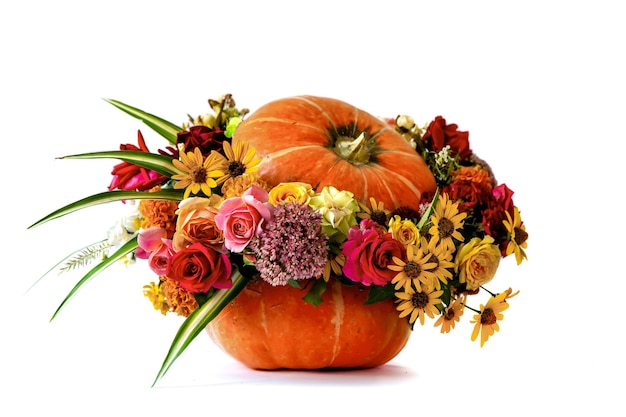 Pumpkin decorated with flowers